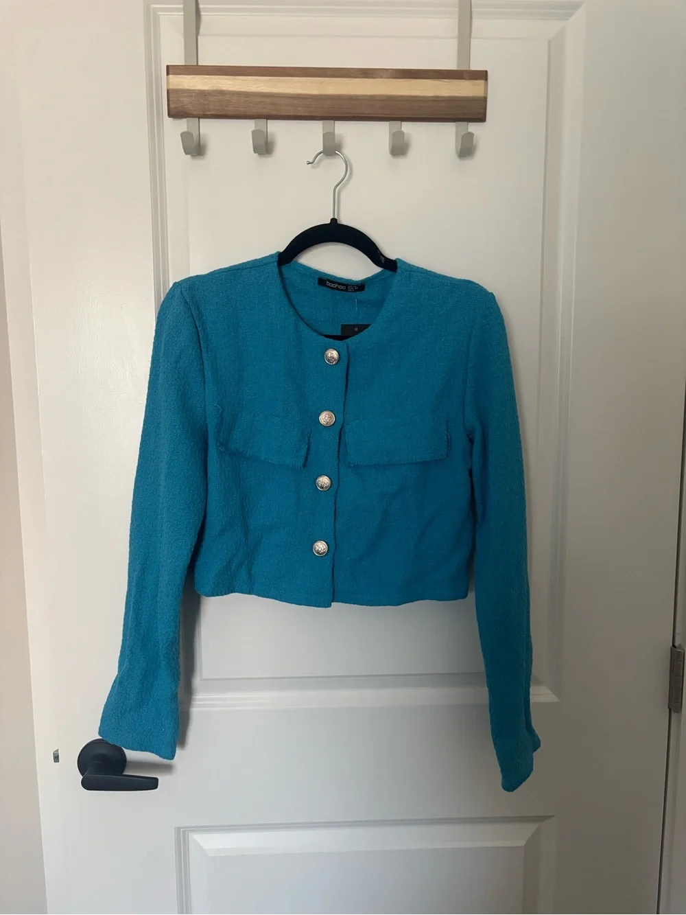 Boohoo Teal Textured Button Jacket Set